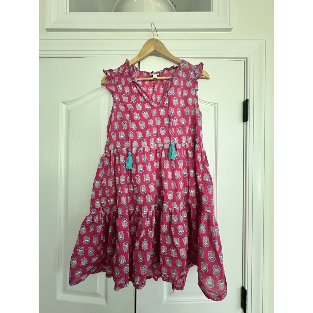 J. Crew Ruffle-sleeve tiered beach dress Small Pink Floral Cotton  Block Print